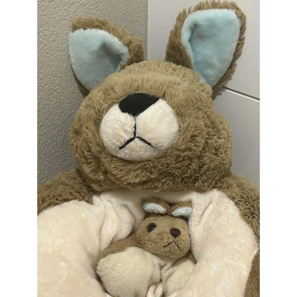 Pillow Pets Premium Kangaroo Plush Brown Tan Cream with Joey Baby Pouch 18 inch